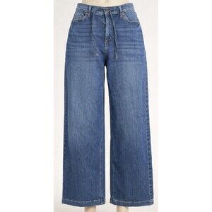 Sonoma Womens 14 32x28 Wide Leg Cropped Jeans High Rise Drawstring Med Wash